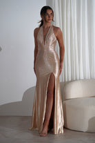 Adeline Rhinestone Halterneck Gown | Gold | Debs & Prom | Formal Gown | Oh Hello Clothing