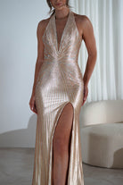 Adeline Rhinestone Halterneck Gown | Gold | Debs & Prom | Formal Gown | Oh Hello Clothing