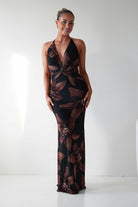 Oh Hello Clothing Dresses 1*DONE - BLUEBLUSH-BD160-2-Halter Neck Backless Floral Maxi Dress