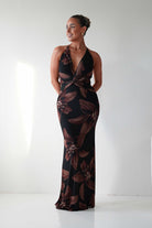 Oh Hello Clothing Dresses 1*DONE - BLUEBLUSH-BD160-2-Halter Neck Backless Floral Maxi Dress