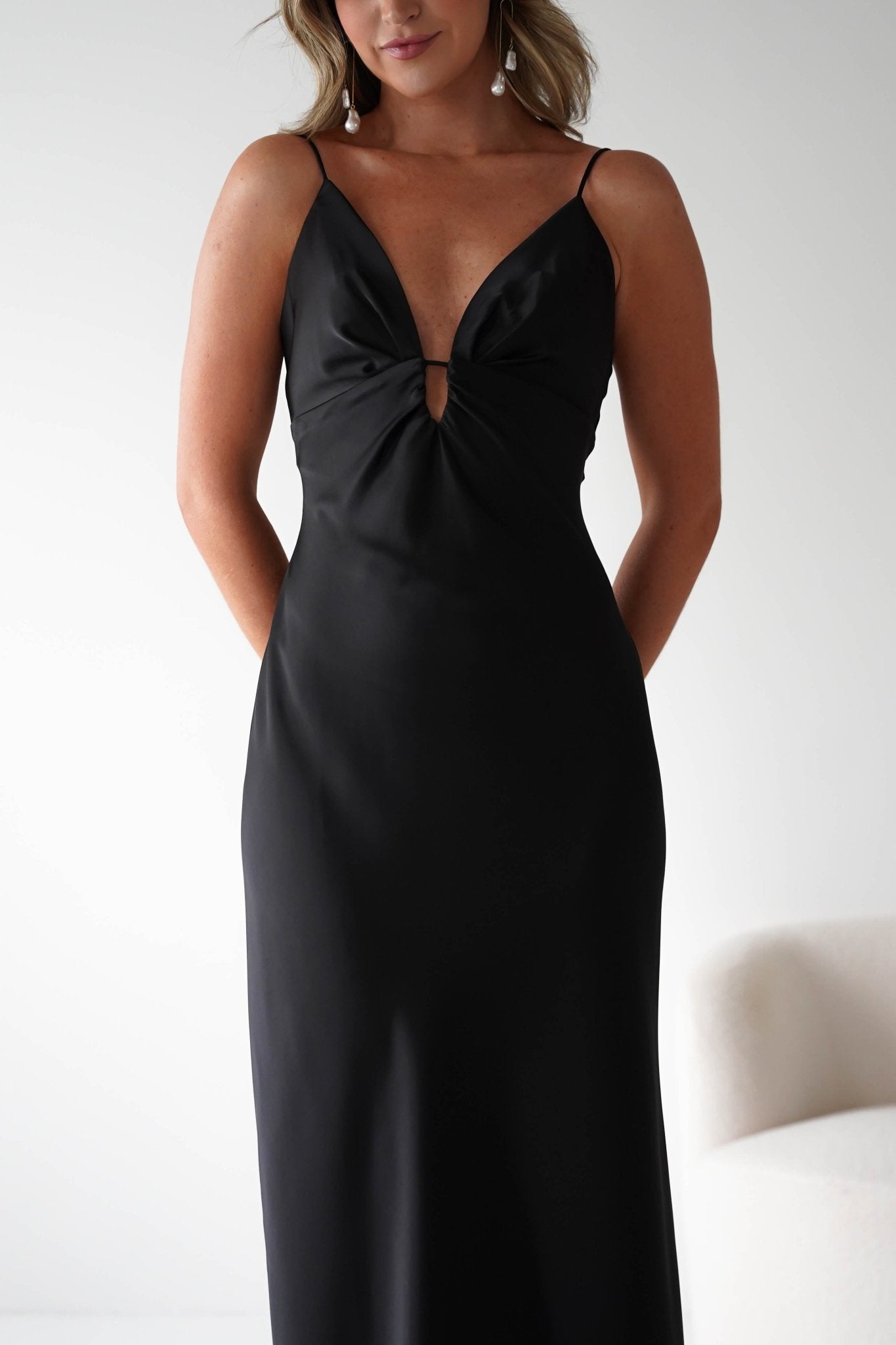 Adley Soft Satin Maxi Dress – Black Tie Satin Evening Gown | Oh Hello Clothing