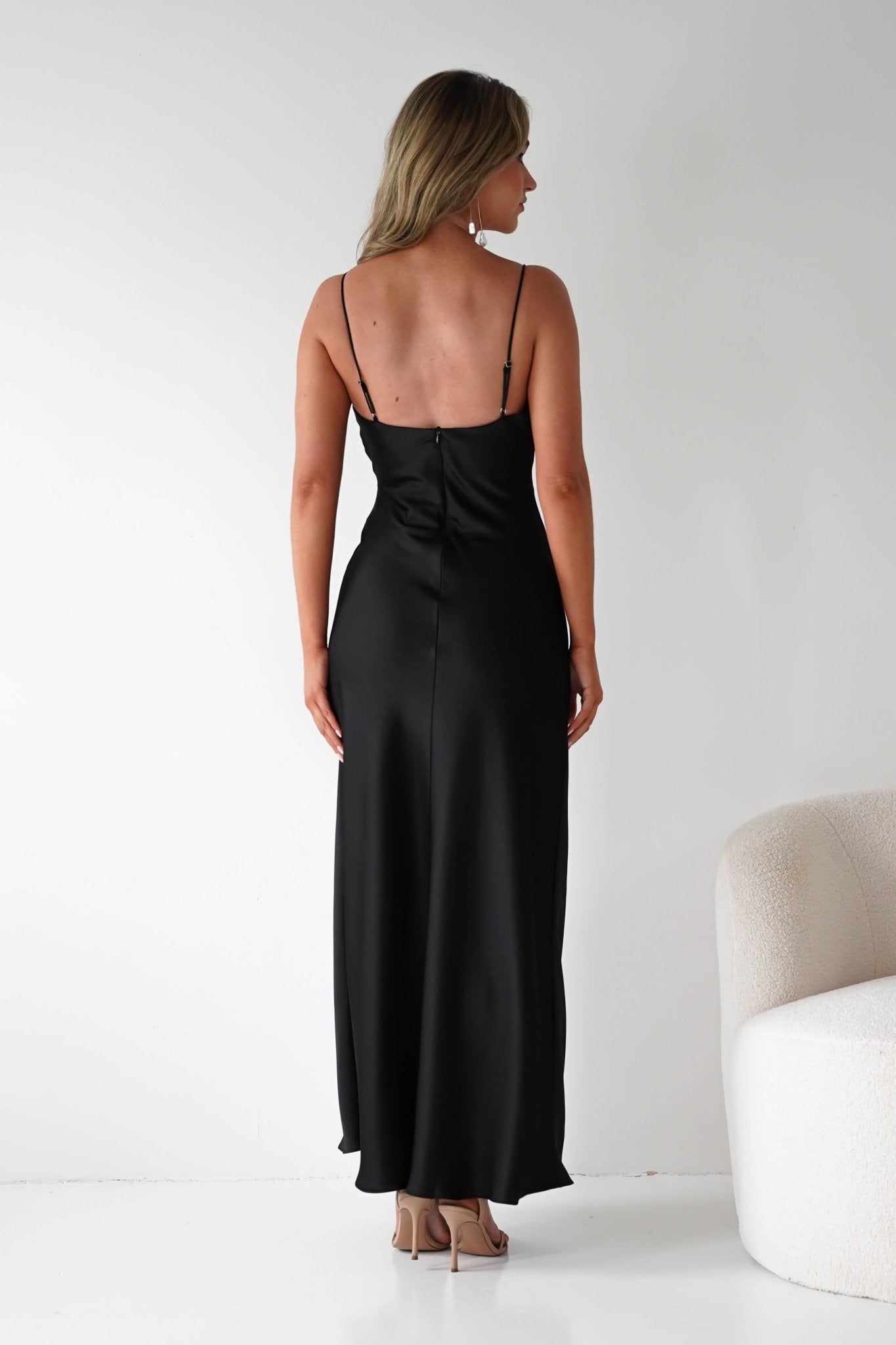 Adley Soft Satin Maxi Dress – Black Tie Satin Evening Gown | Oh Hello Clothing