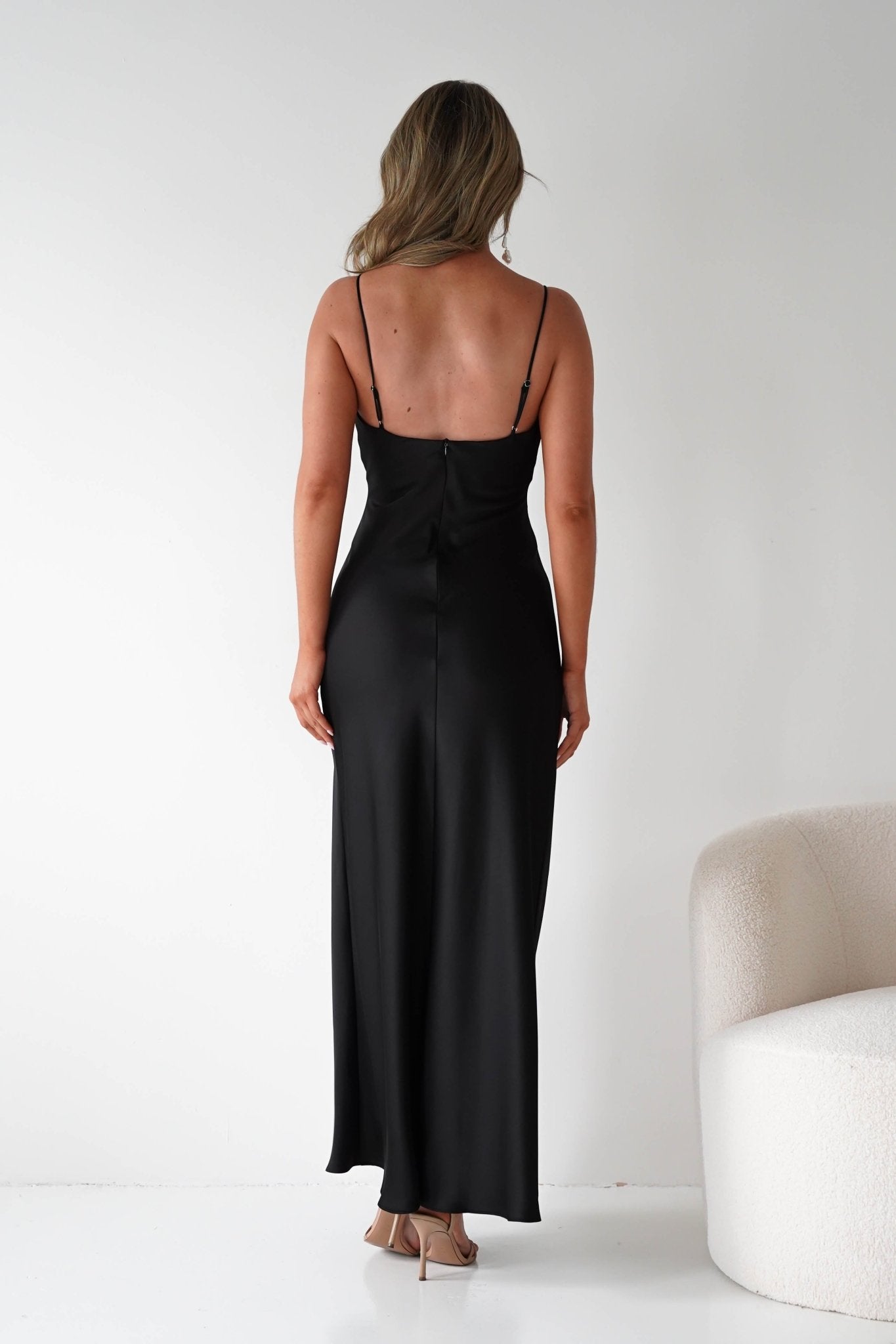 Adley Soft Satin Maxi Dress – Black Tie Satin Evening Gown | Oh Hello Clothing