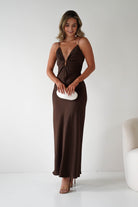 Adley Soft Satin Maxi Dress – Brown Satin Evening Gown | Oh Hello Clothing