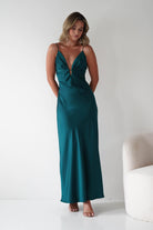 Adley Soft Satin Maxi Dress – Forest Green Satin Evening Dress | Oh Hello Clothing