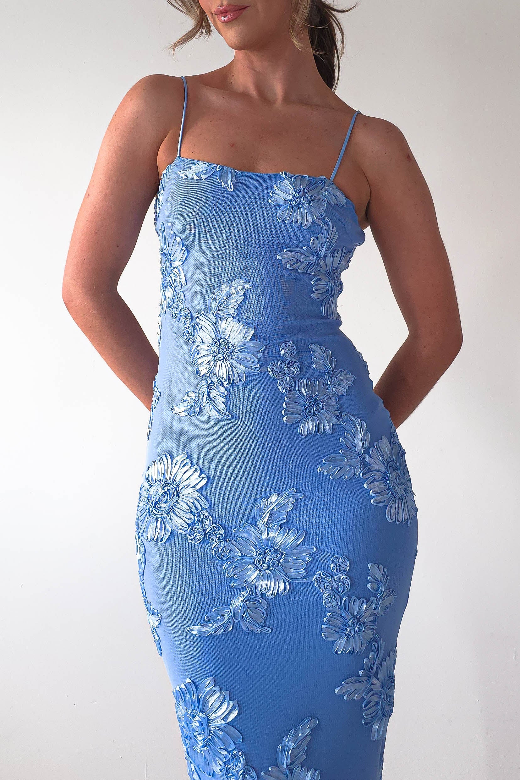 Adora Floral Mesh Maxi Dress Blue | Wedding Guest Dress | Maxi | Mesh | Oh Hello Clothing