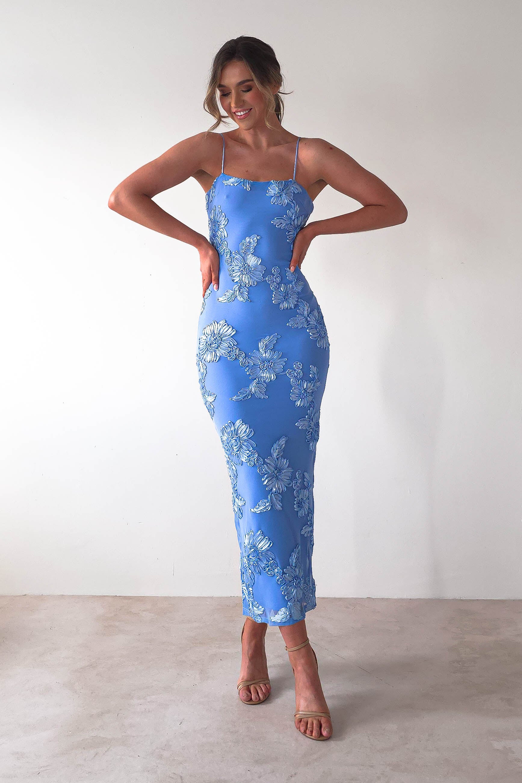 Adora Floral Mesh Maxi Dress Blue | Wedding Guest Dress | Maxi | Mesh | Oh Hello Clothing