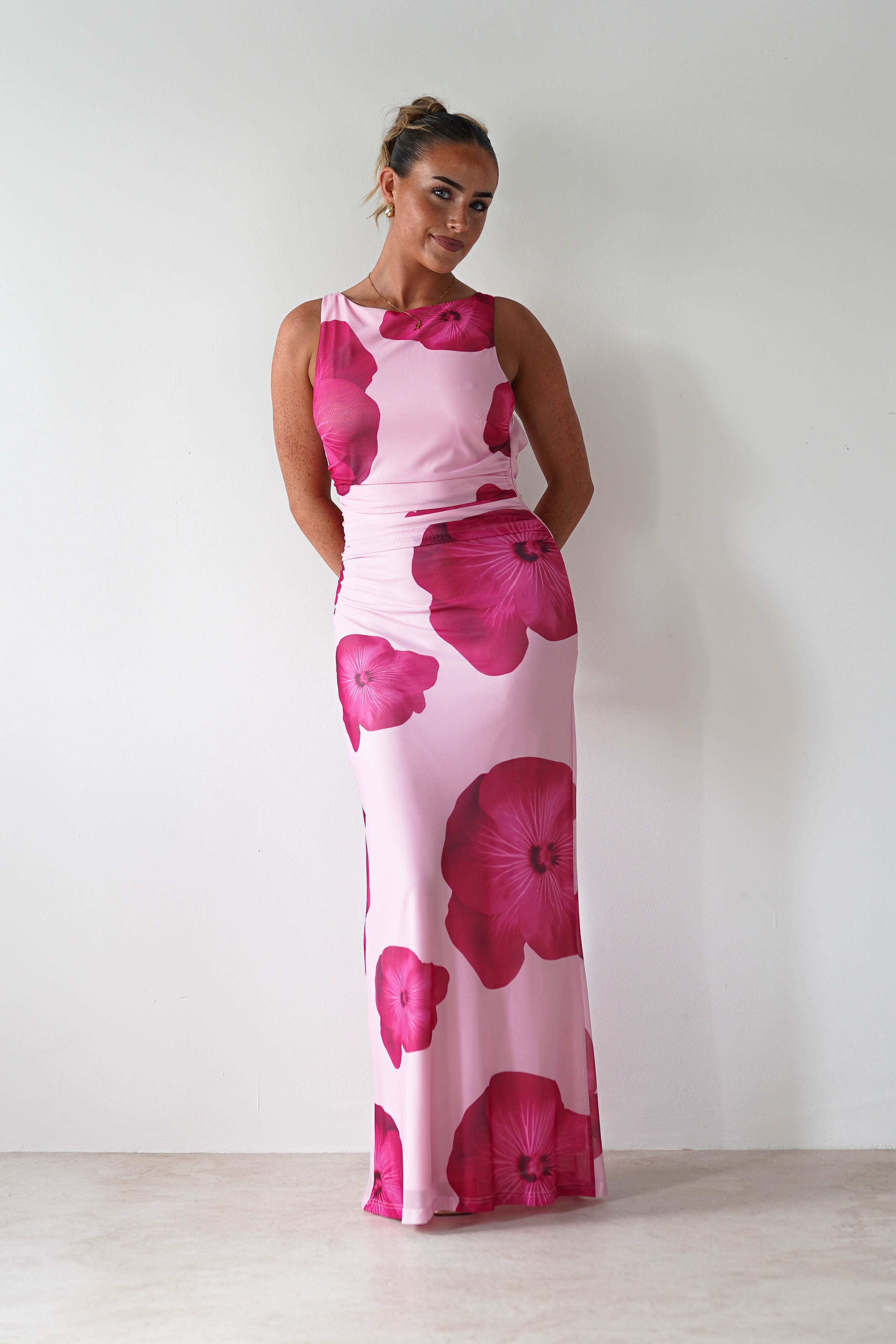 Aidia Floral Mesh Maxi Dress Pink | Wedding Guest Dress | Maxi | Mesh | Oh Hello Clothing