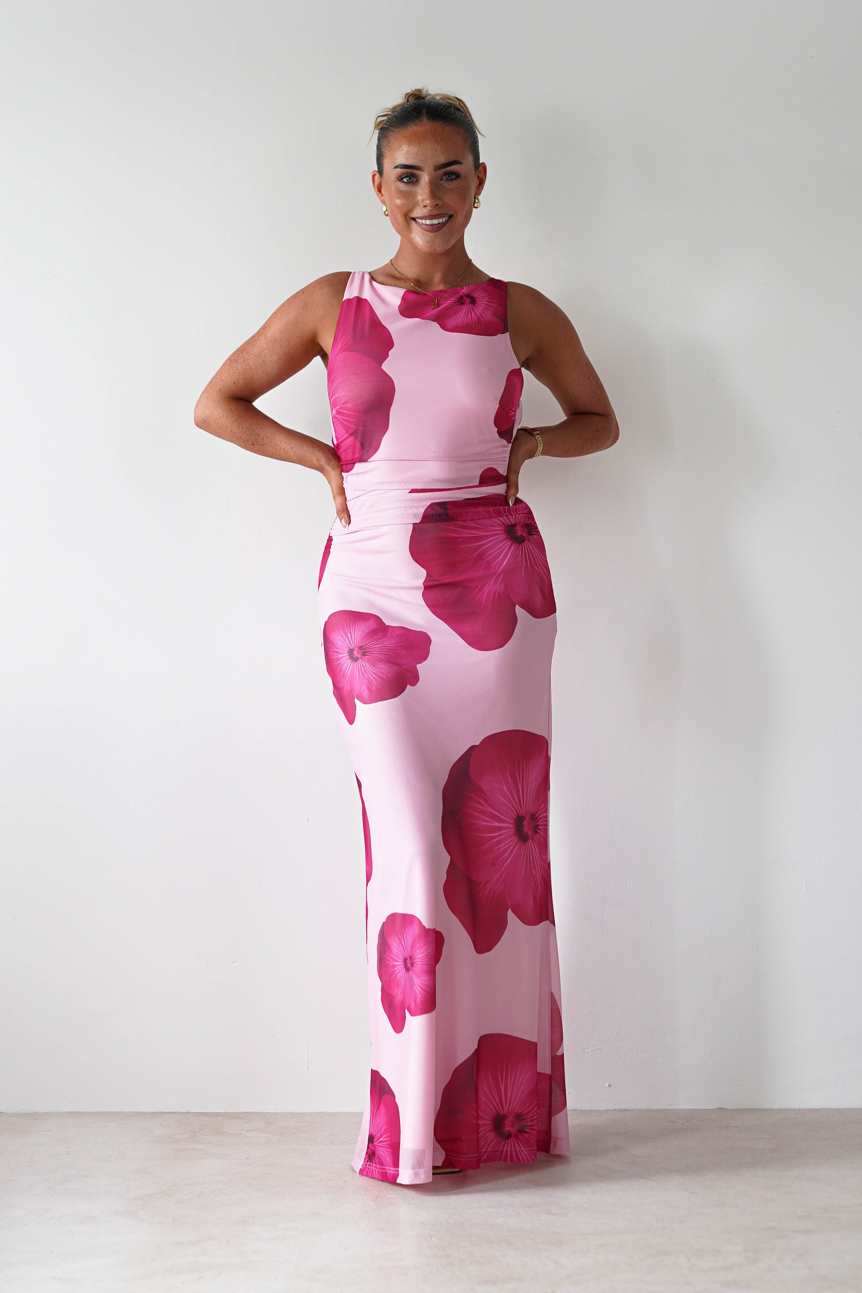 Aidia Floral Mesh Maxi Dress Pink | Wedding Guest Dress | Maxi | Mesh | Oh Hello Clothing