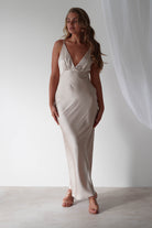 Aimie Soft Satin Maxi Dress | Champagne | Graduation | Bride To Be Hen Dress | Oh Hello Clothing