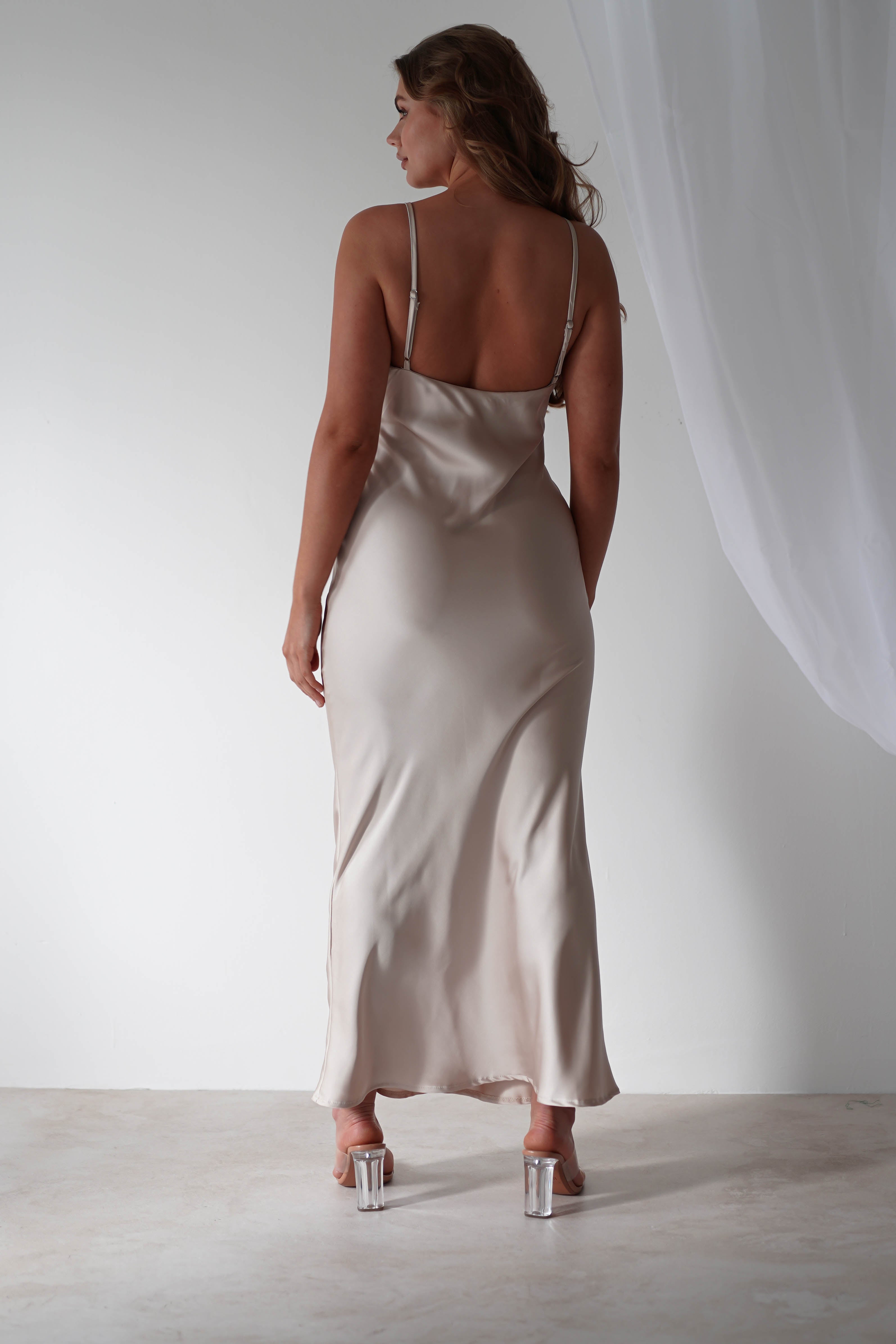 Aimie Soft Satin Maxi Dress | Champagne | Graduation | Bride To Be Hen Dress | Oh Hello Clothing