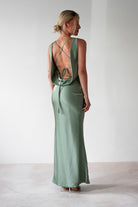 Alanna Soft Matte Satin Maxi Dress Olive | Wedding Guest Dress | Maxi | Satin | Oh Hello Clothing