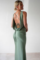 Alanna Soft Matte Satin Maxi Dress Olive | Wedding Guest Dress | Maxi | Satin | Oh Hello Clothing
