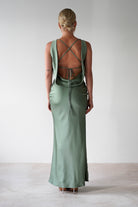 Alanna Soft Matte Satin Maxi Dress Olive | Wedding Guest Dress | Maxi | Satin | Oh Hello Clothing