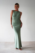 Alanna Soft Matte Satin Maxi Dress Olive | Wedding Guest Dress | Maxi | Satin | Oh Hello Clothing