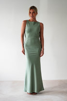 Alanna Soft Matte Satin Maxi Dress Olive | Wedding Guest Dress | Maxi | Satin | Oh Hello Clothing