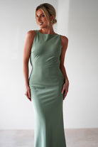 Alanna Soft Matte Satin Maxi Dress Olive | Wedding Guest Dress | Maxi | Satin | Oh Hello Clothing