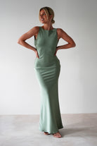 Alanna Soft Matte Satin Maxi Dress Olive | Wedding Guest Dress | Maxi | Satin | Oh Hello Clothing