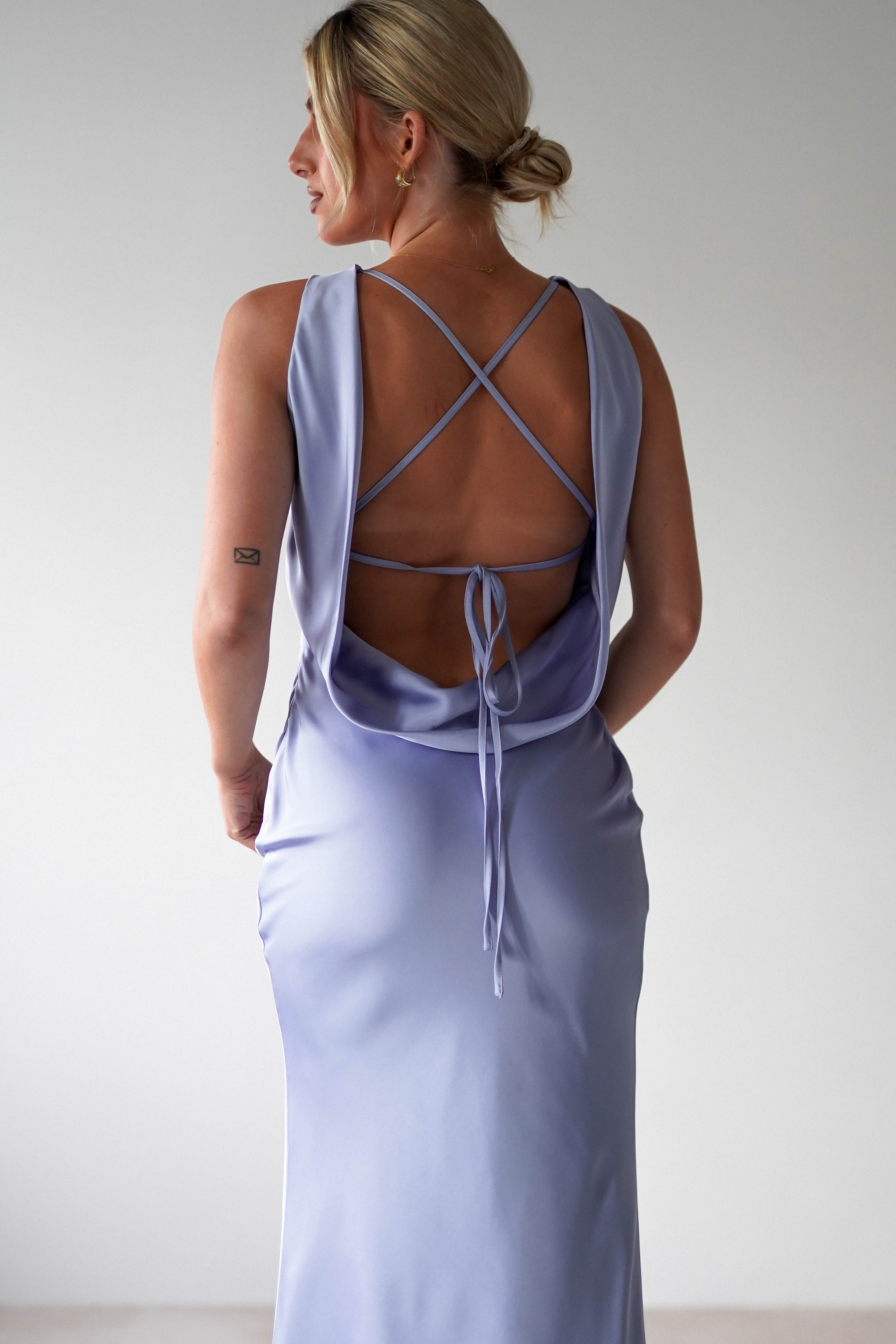 Alanna Soft Matte Satin Maxi Dress Periwinkle Blue | Wedding Guest Dress | Maxi | Satin | Oh Hello Clothing