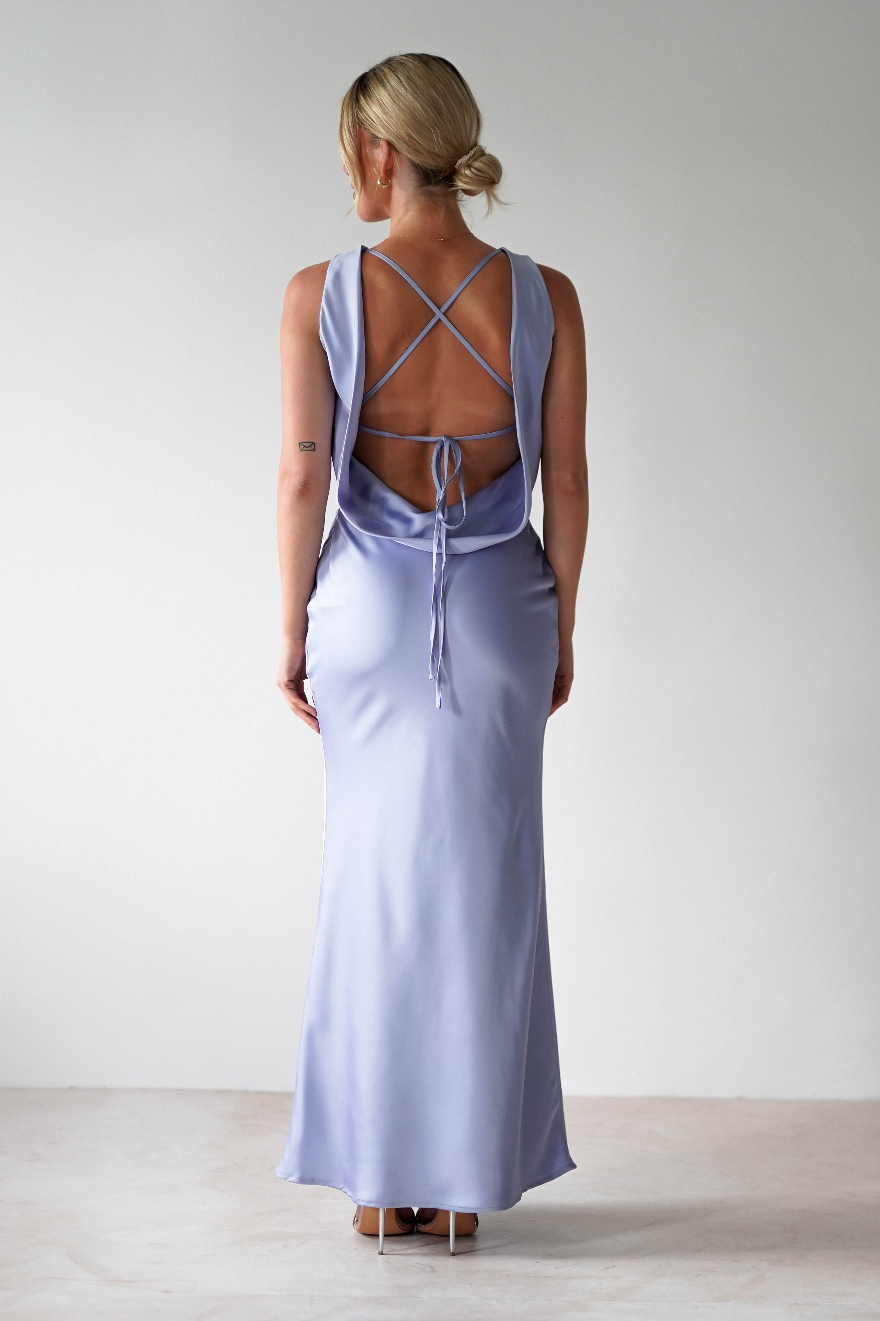 Alanna Soft Matte Satin Maxi Dress Periwinkle Blue | Wedding Guest Dress | Maxi | Satin | Oh Hello Clothing