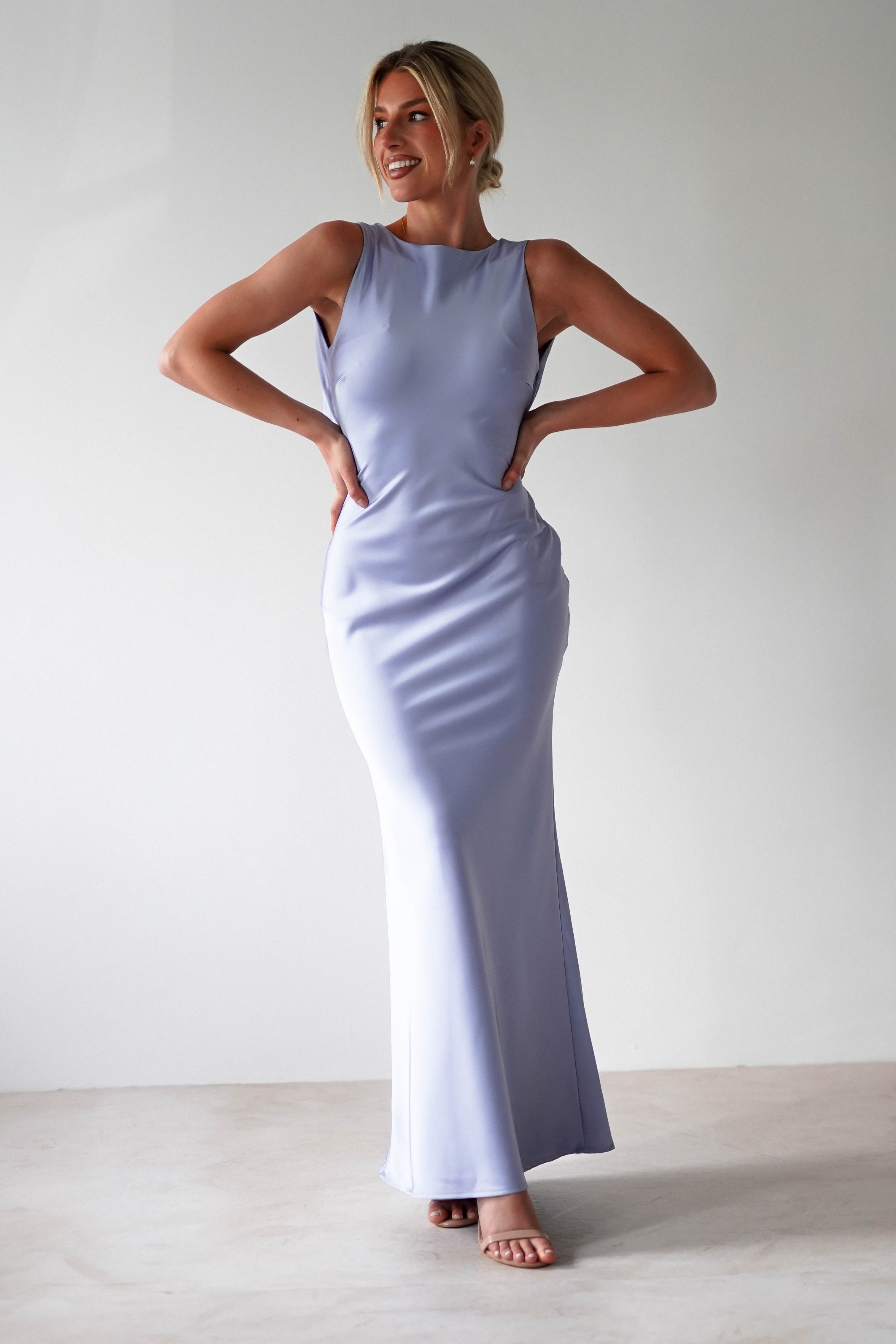 Alanna Soft Matte Satin Maxi Dress Periwinkle Blue | Wedding Guest Dress | Maxi | Satin | Oh Hello Clothing