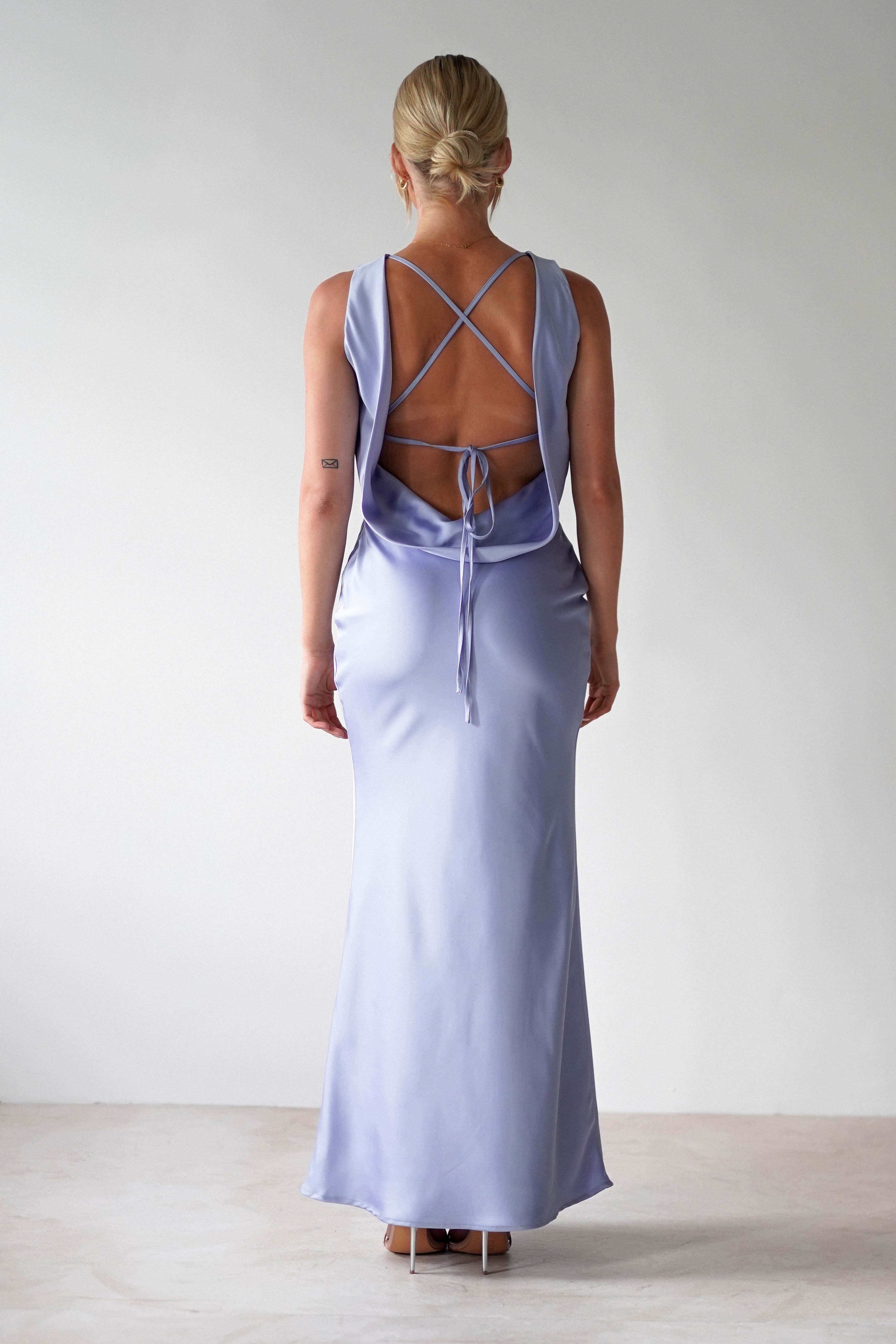 Alanna Soft Matte Satin Maxi Dress Periwinkle Blue | Wedding Guest Dress | Maxi | Satin | Oh Hello Clothing