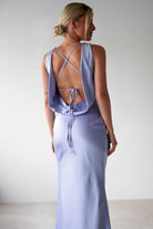 Alanna Soft Matte Satin Maxi Dress Periwinkle Blue | Wedding Guest Dress | Maxi | Satin | Oh Hello Clothing