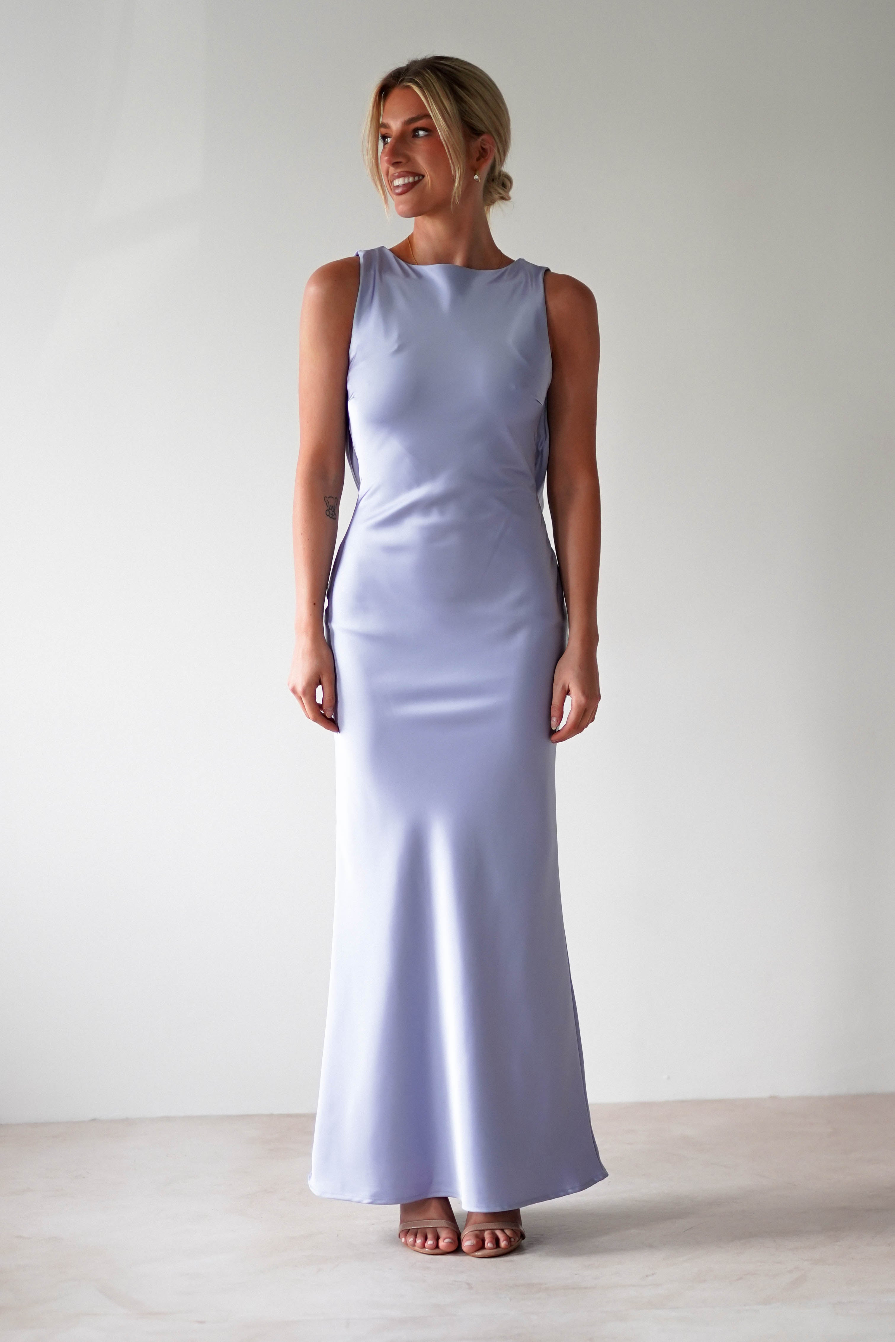 Alanna Soft Matte Satin Maxi Dress Periwinkle Blue | Wedding Guest Dress | Maxi | Satin | Oh Hello Clothing