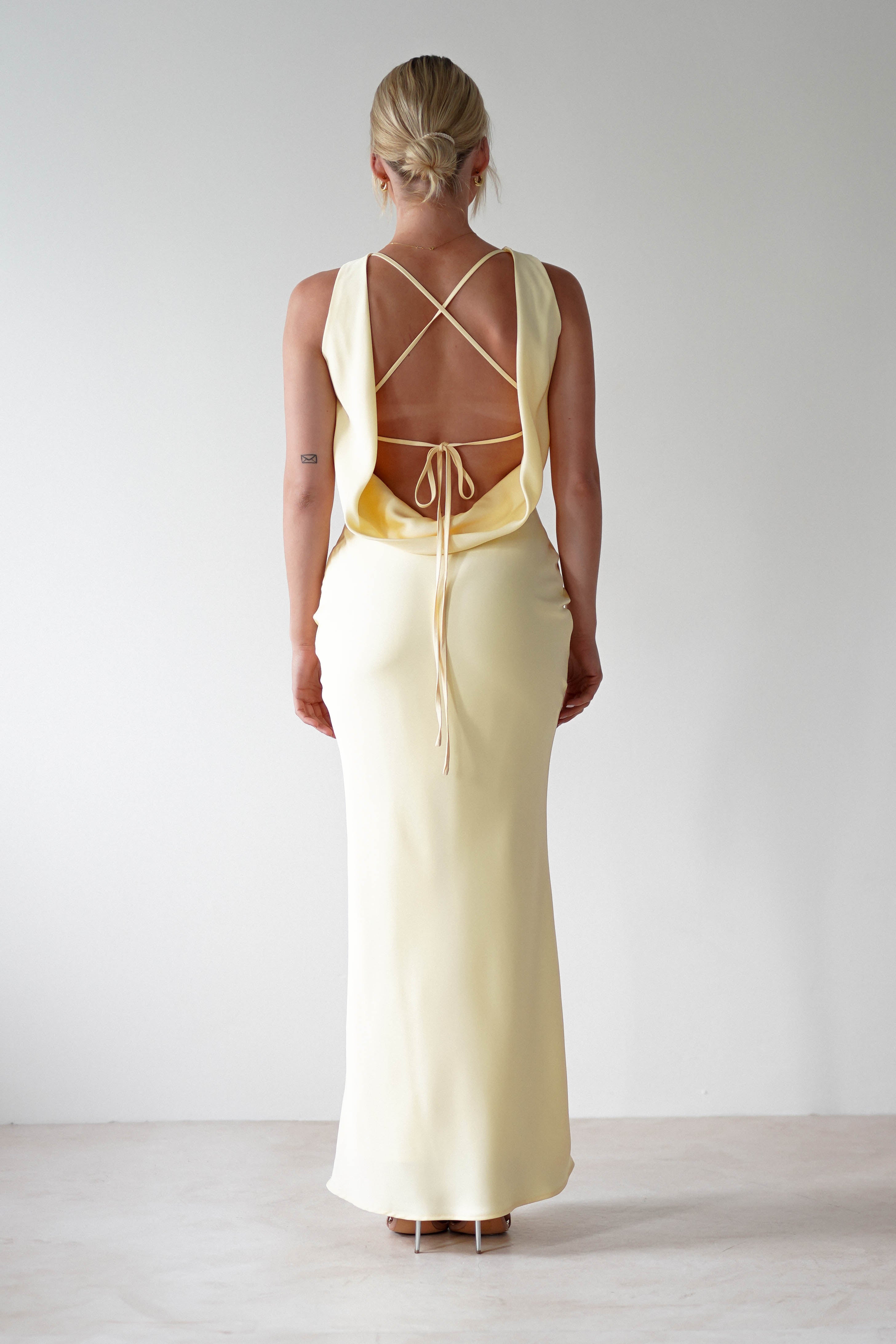 Alanna Soft Matte Satin Maxi Dress Yellow | Wedding Guest Dress | Maxi | Satin | Oh Hello Clothing