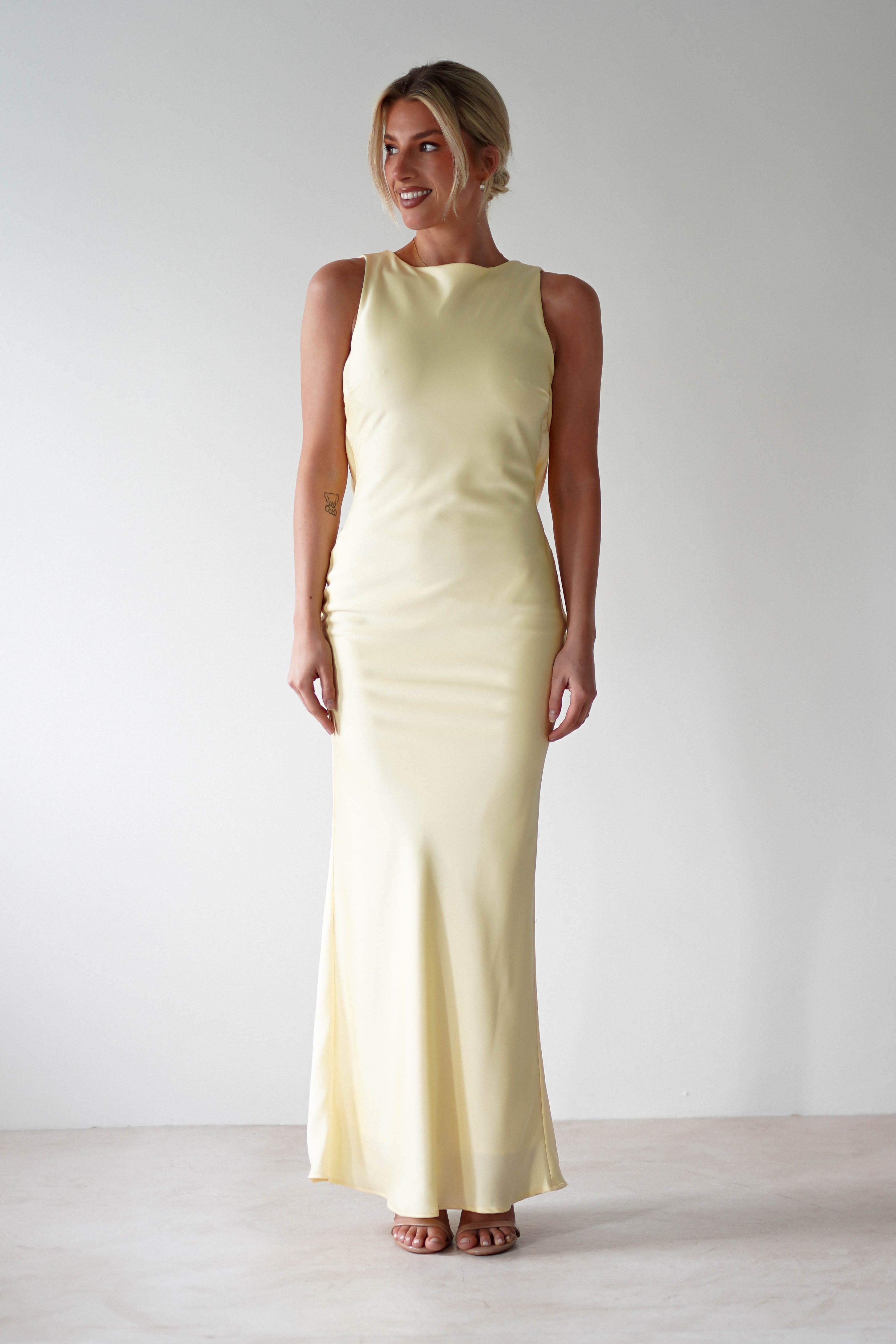 Alanna Soft Matte Satin Maxi Dress Yellow | Wedding Guest Dress | Maxi | Satin | Oh Hello Clothing