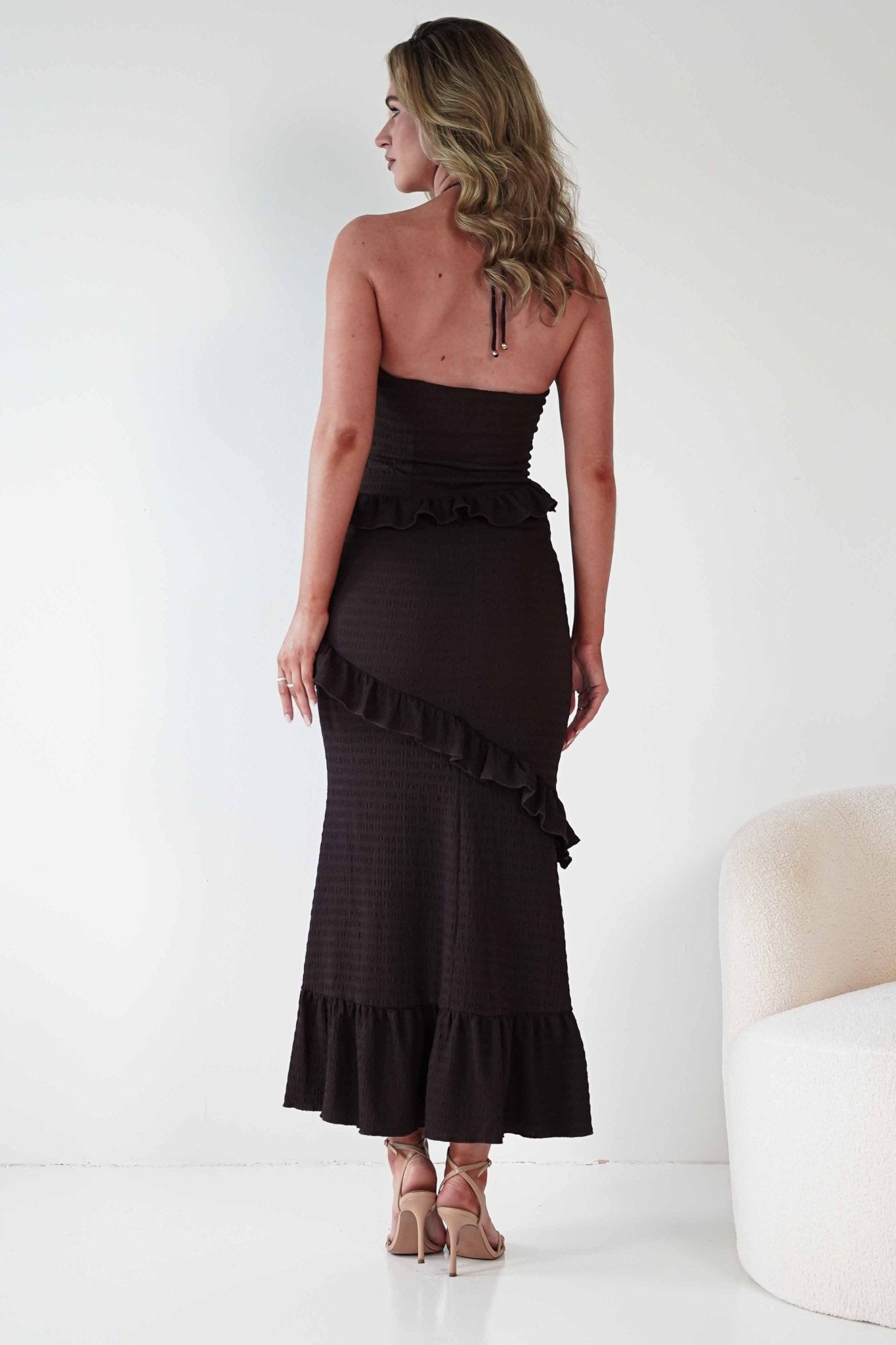 Alexa Ribbed Bodycon Maxi Dress Brown | Wedding Guest Dress | Bodycon | Maxi | Oh Hello Clothing