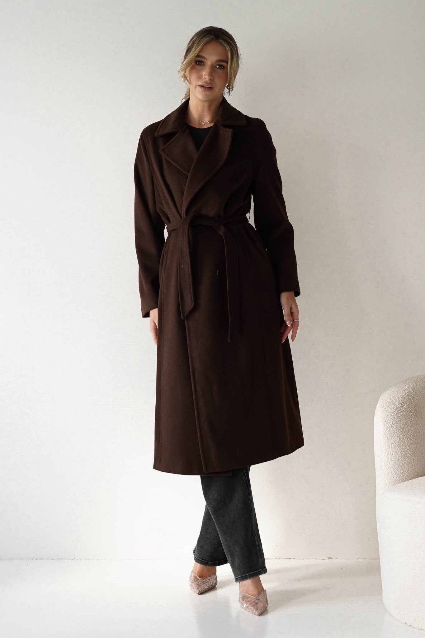 Oh Hello Clothing Blazer & Coats 1*DONE-ATTENTIF-M2533- CHOC/DARK BROWN COAT