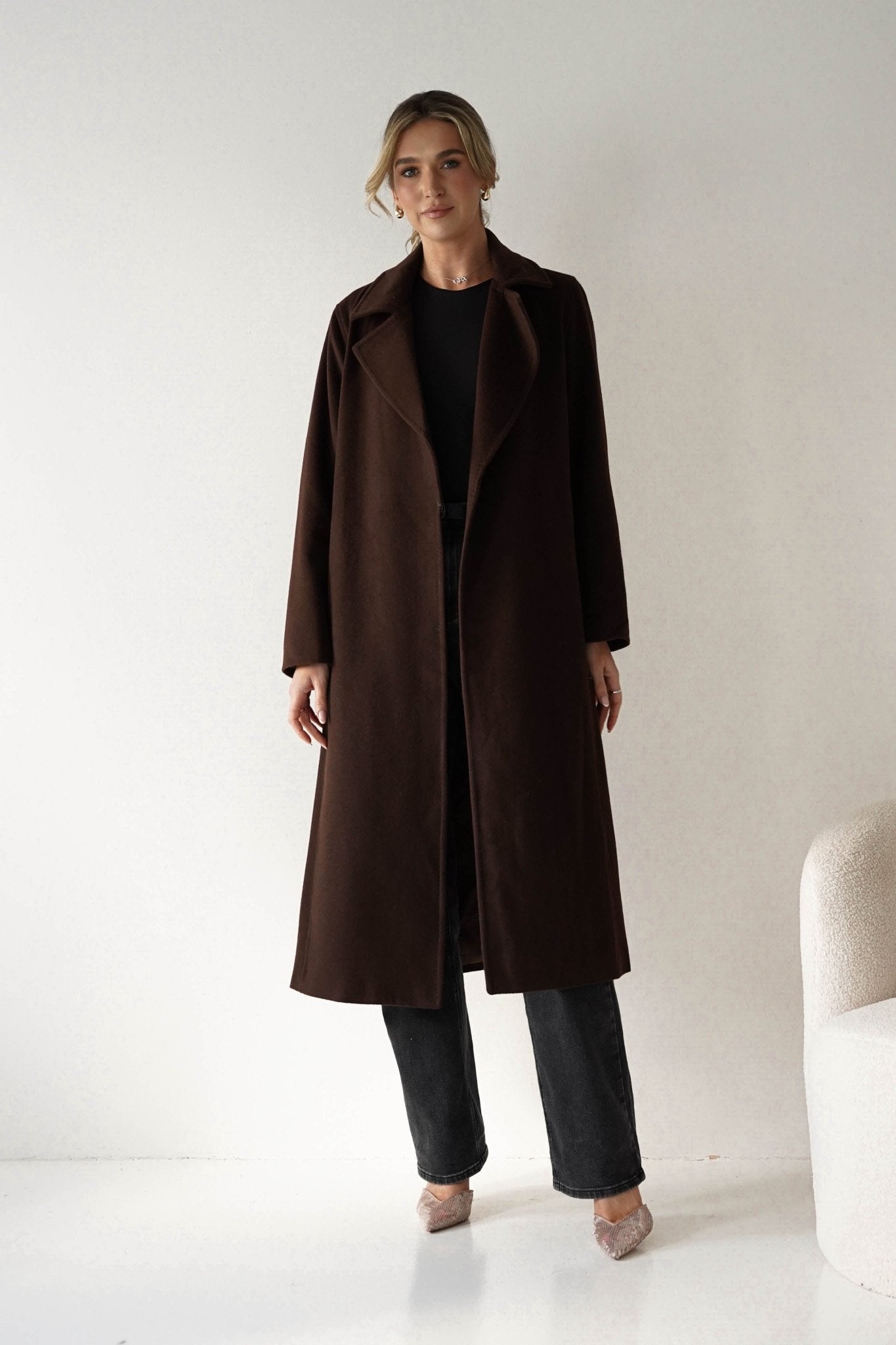 Oh Hello Clothing Blazer & Coats 1*DONE-ATTENTIF-M2533- CHOC/DARK BROWN COAT