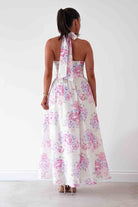Oh Hello Clothing Women > Clothing > Dresses Alicia Broderie Floral Halterneck Midaxi Dress | White/Pink