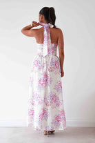 Oh Hello Clothing Women > Clothing > Dresses Alicia Broderie Floral Halterneck Midaxi Dress | White/Pink