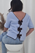 Oh Hello Clothing Women > Clothing > Knitwear ONE SIZE (6/12) Allegra Bow Detail Jumper | Blue/Brown