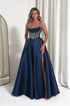 Oh Hello Clothing Dresses 1*DONE -CINDERALLA- CK2405- Strapless Navy Embellished Gown