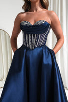 Oh Hello Clothing Dresses 1*DONE -CINDERALLA- CK2405- Strapless Navy Embellished Gown
