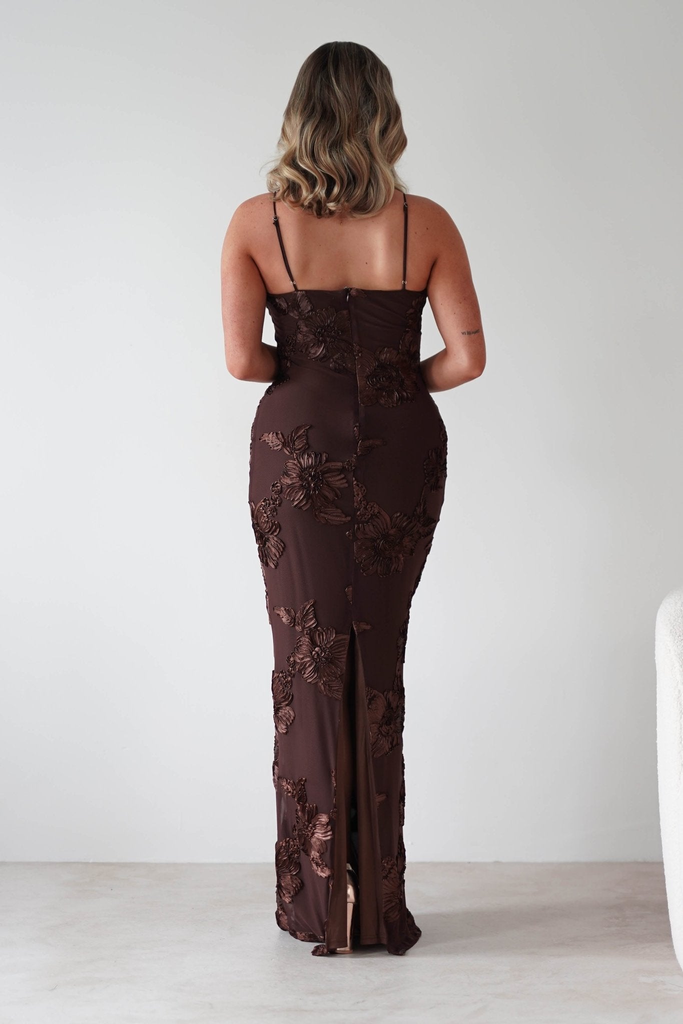 Alvana Floral Appliqué Maxi Dress Brown | Wedding Guest Dress | Maxi | Oh Hello Clothing