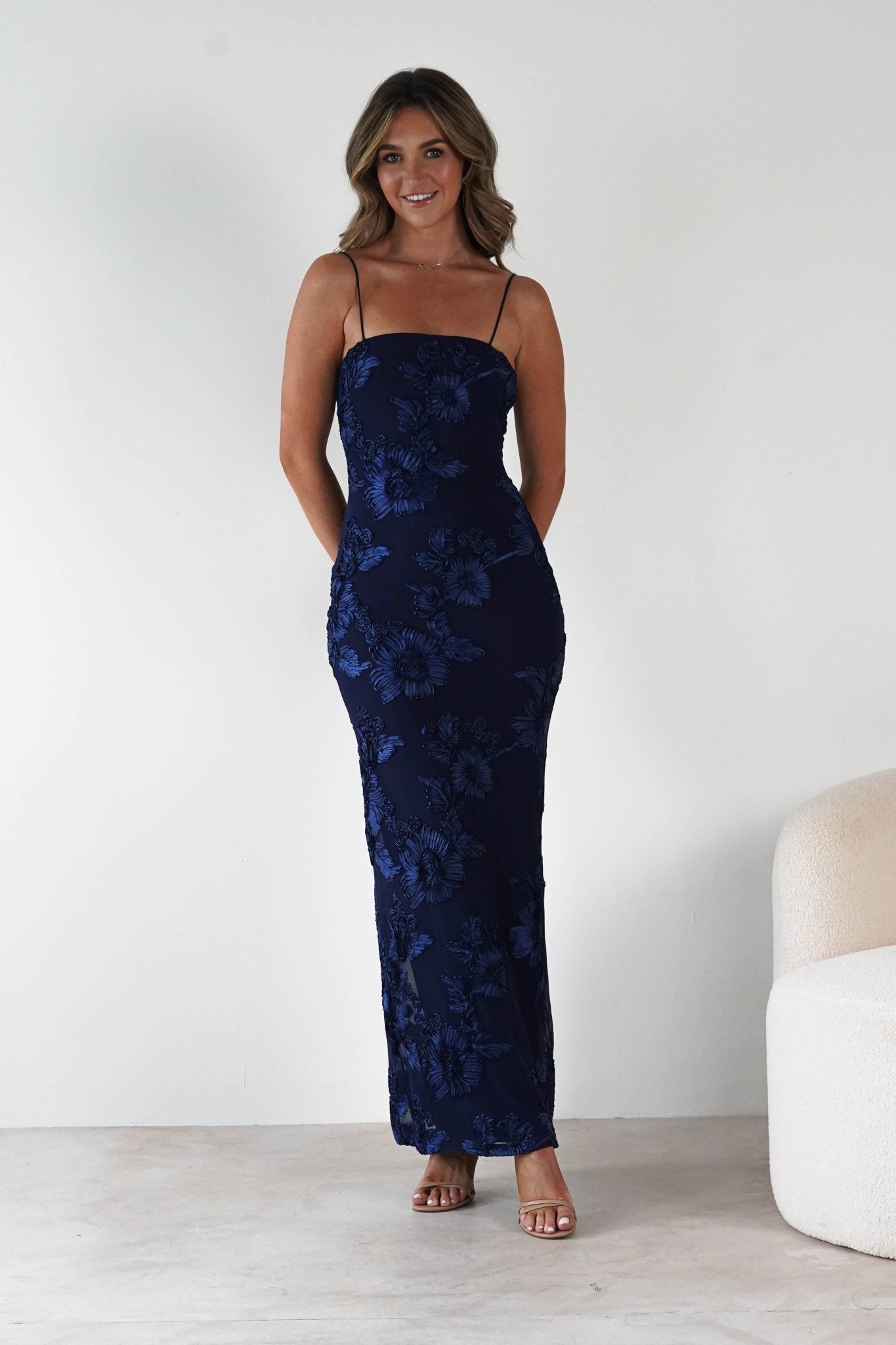 Alvana Floral Appliqué Maxi Dress Navy | Wedding Guest Dress | Maxi | Oh Hello Clothing