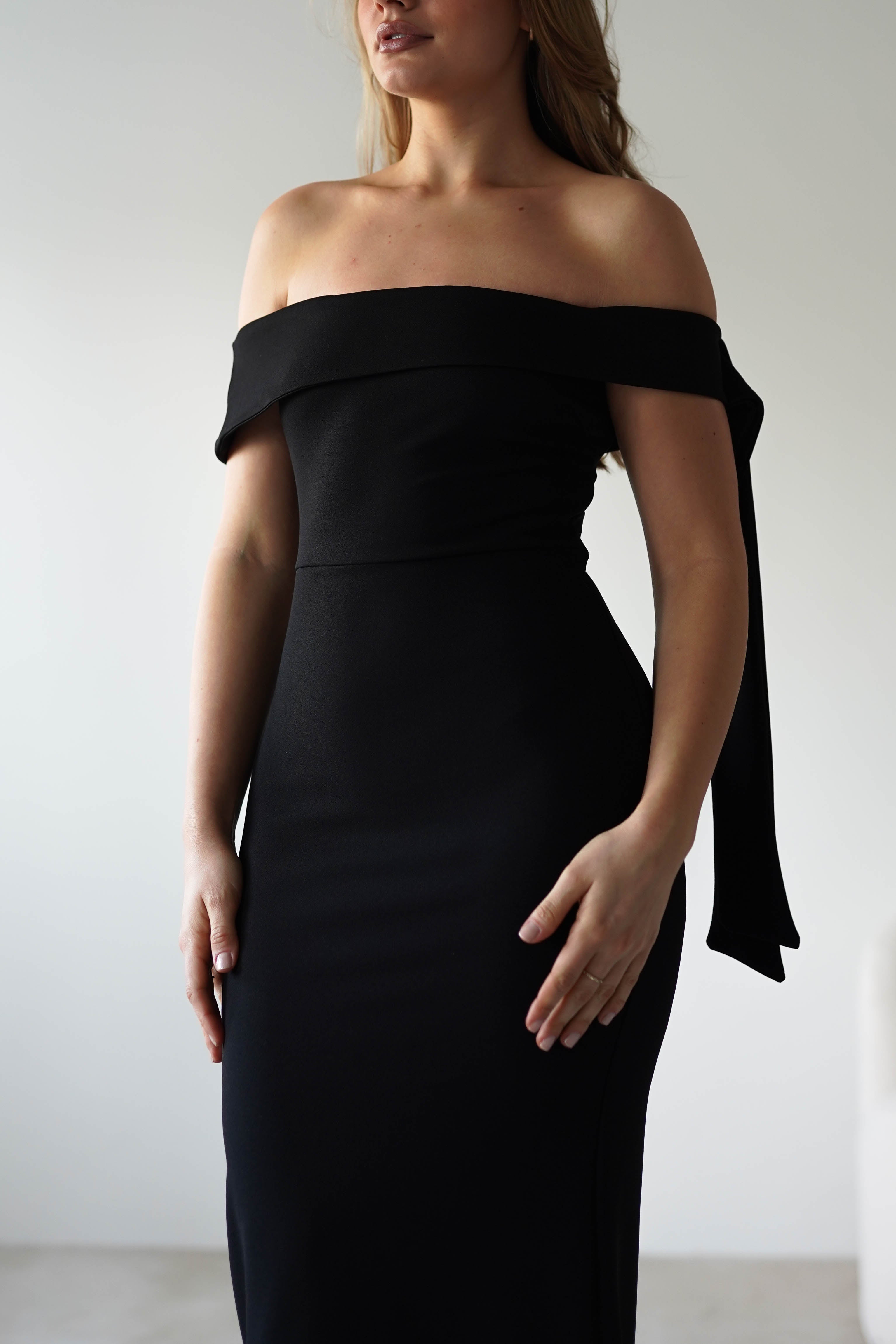 Amalthea Off the Shoulder Midaxi Black | Wedding Guest Dress | Off Shoulder | Oh Hello Clothing