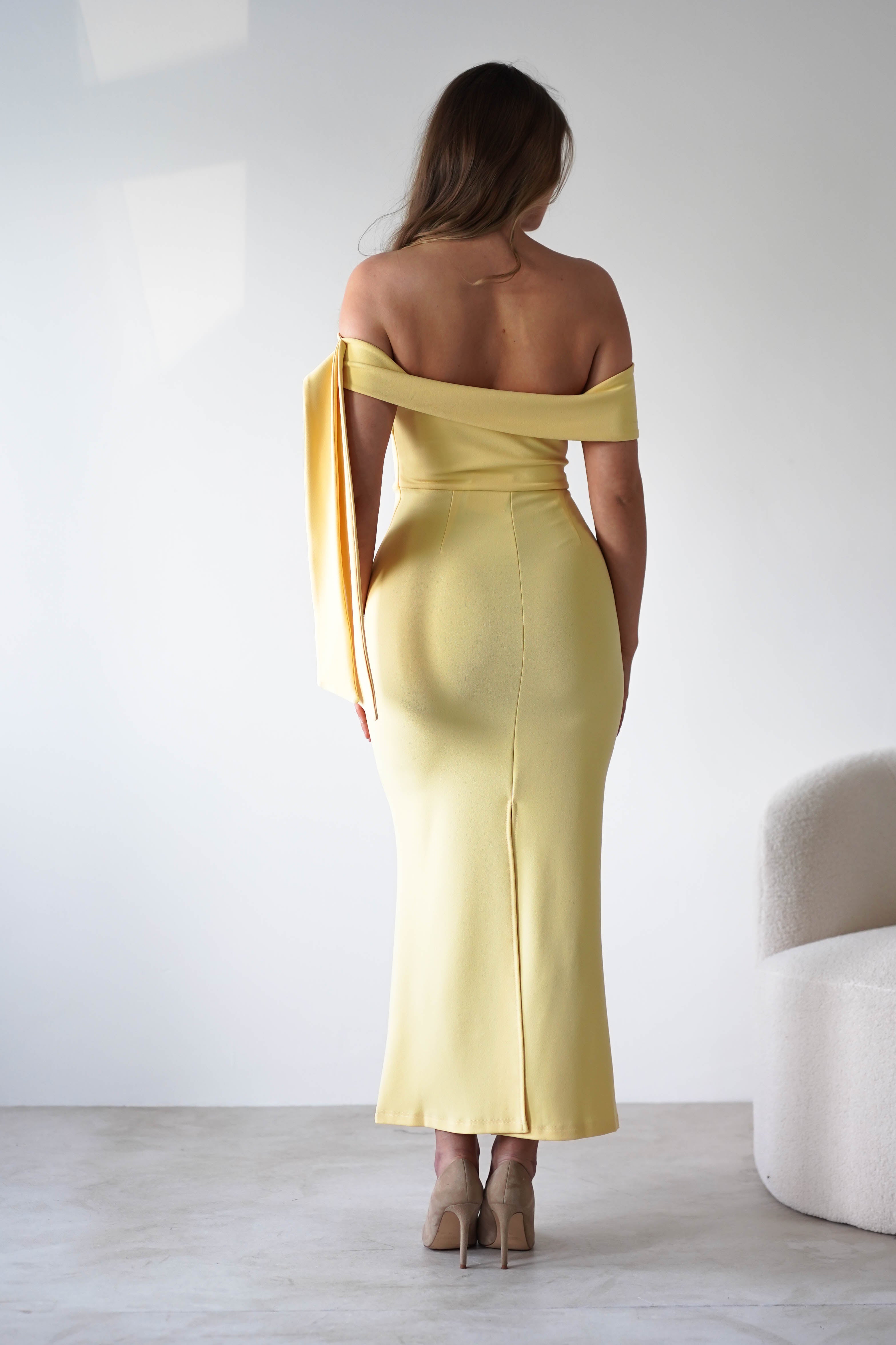 Amalthea Off the Shoulder Midaxi Yellow | Wedding Guest Dress | Off Shoulder | Oh Hello Clothing