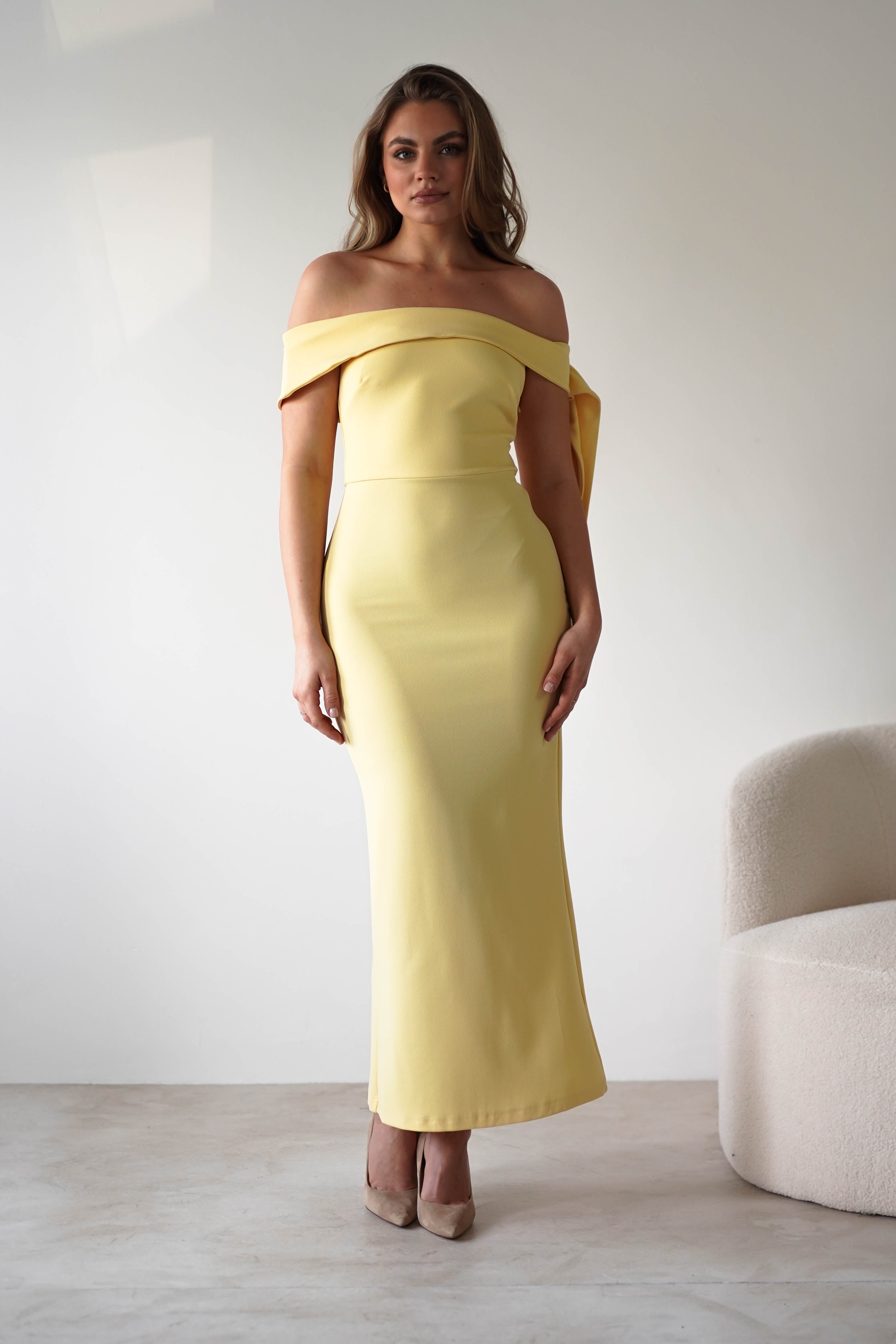 Amalthea Off the Shoulder Midaxi Yellow | Wedding Guest Dress | Off Shoulder | Oh Hello Clothing