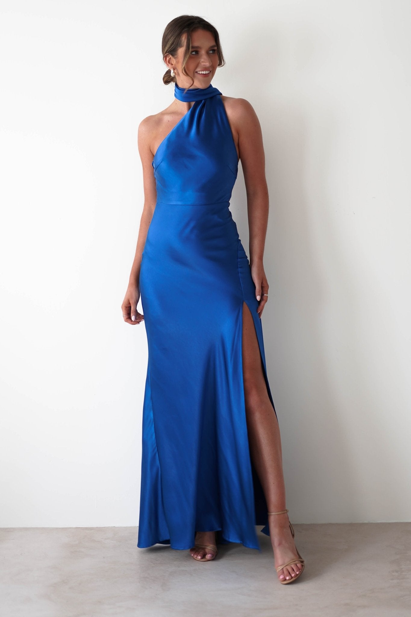 Amelda Soft Satin Maxi Gown Dress | Cobalt Blue | Debs & Prom | Formal Gown | Oh Hello Clothing
