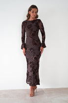 Amelita Long Sleeve Textured Maxi Dress Brown | Wedding Guest Dress | Long Sleeve | Maxi | Oh Hello Clothing