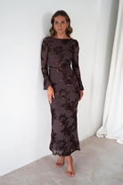 Amelita Long Sleeve Textured Maxi Dress Brown | Wedding Guest Dress | Long Sleeve | Maxi | Oh Hello Clothing