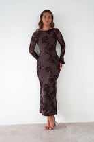 Amelita Long Sleeve Textured Maxi Dress Brown | Wedding Guest Dress | Long Sleeve | Maxi | Oh Hello Clothing
