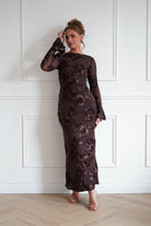 Oh Hello Clothing Women > Clothing > Dresses Amelita Long Sleeve Textured Maxi Dress | Brown