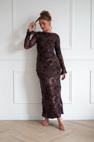 Oh Hello Clothing Women > Clothing > Dresses Amelita Long Sleeve Textured Maxi Dress | Brown