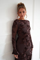 Oh Hello Clothing Women > Clothing > Dresses Amelita Long Sleeve Textured Maxi Dress | Brown